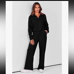 Black Zip-Up Sweater and Pants Set